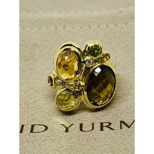 Authentic David Yurman 18K Multistone & Diamond Mosaic Cluster Ring Size 6.75